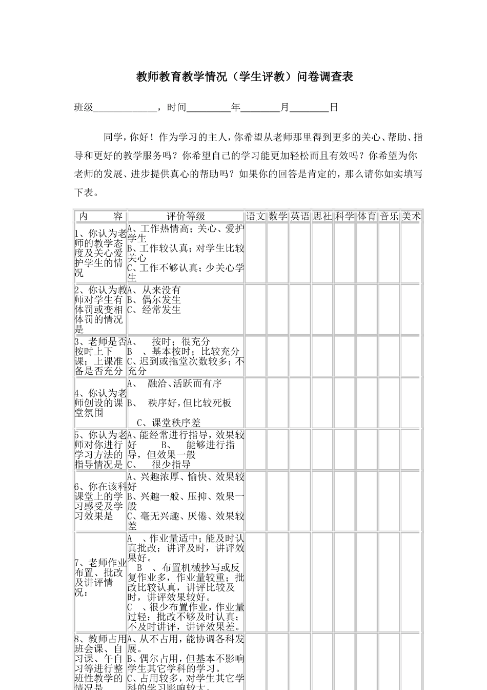 教师教育教学情况调查表_第1页