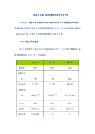 如何计算终身客户的价值