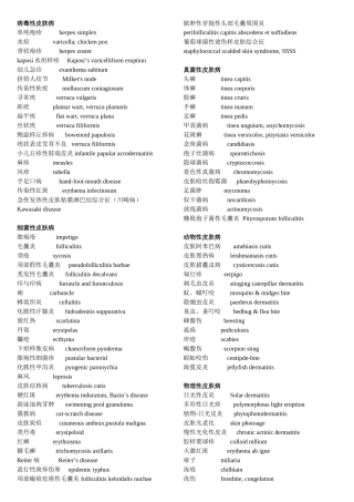 皮肤病的医学英语