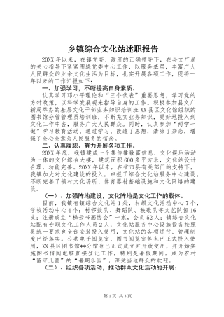 乡镇综合文化站述职报告