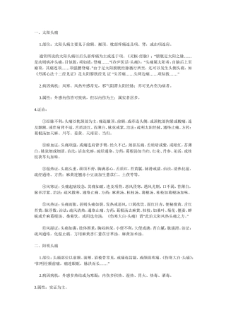 六经头痛部位、病机及证治