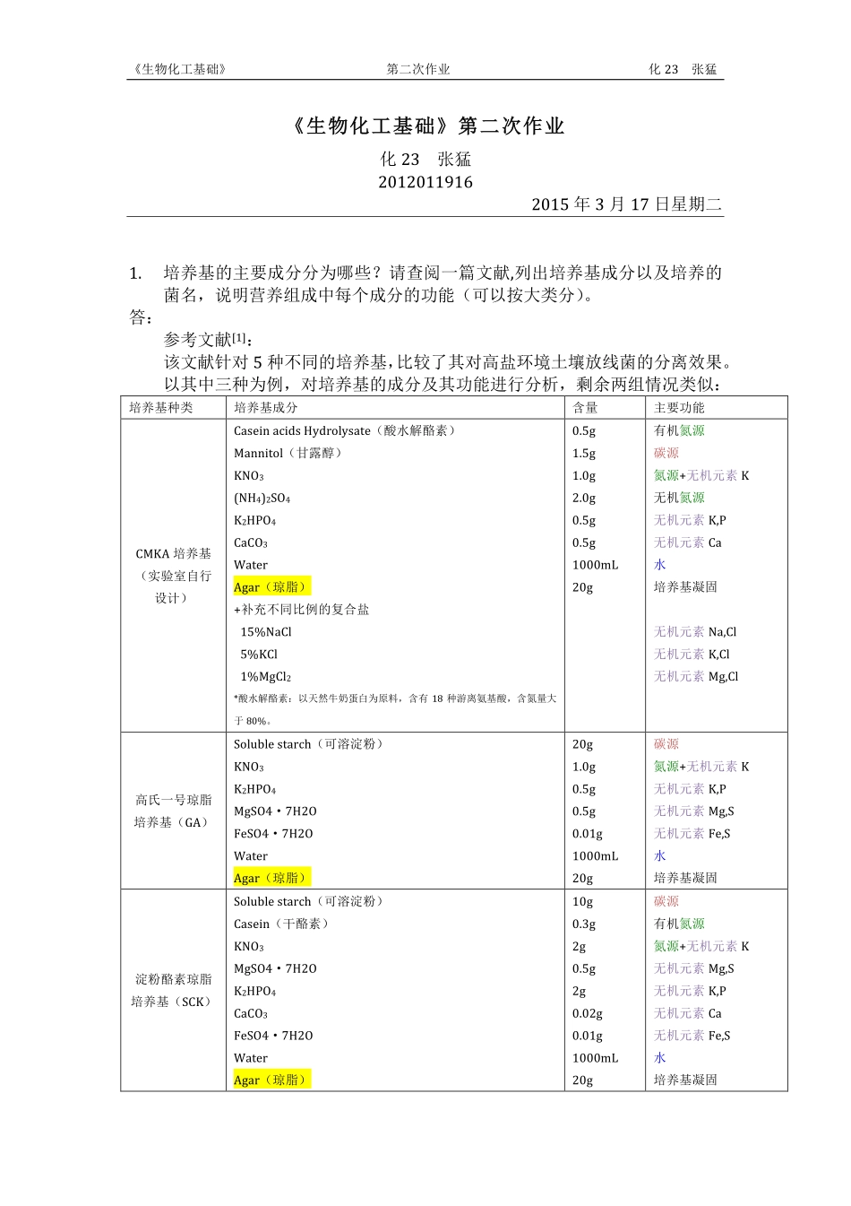生物化工基础第二次作业-培养基_第1页