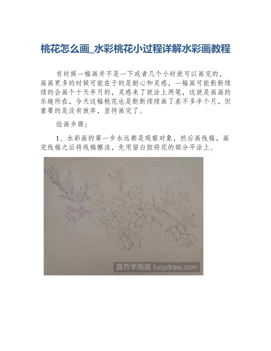桃花怎么画_水彩桃花小过程详解水彩画教程_第1页