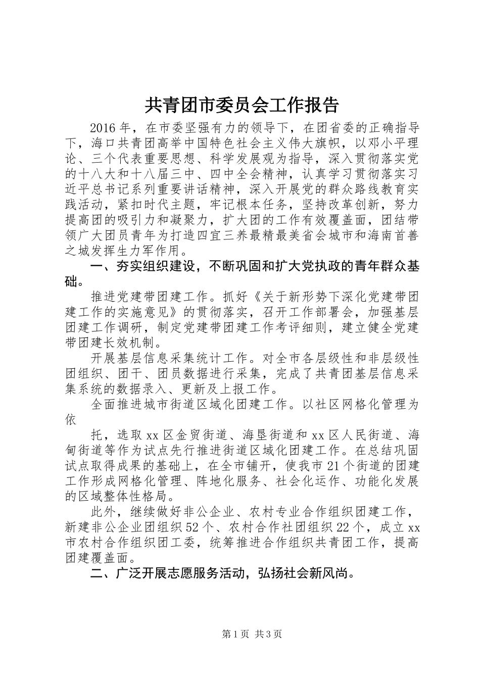 共青团市委员会工作报告 (2)_第1页
