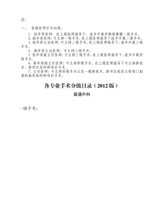 手术分级目录(普外)