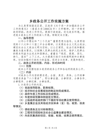 乡政务公开工作实施方案