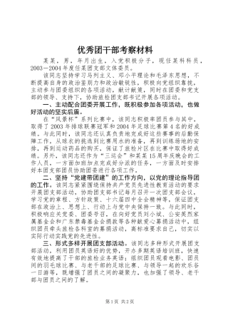 优秀团干部考察材料