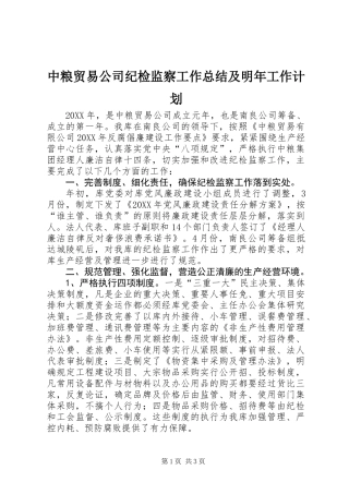 中粮贸易公司纪检监察工作总结及明年工作计划