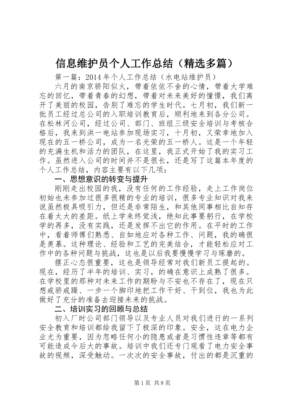 信息维护员个人工作总结(精选多篇)_第1页