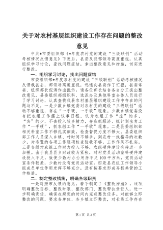 关于对农村基层组织建设工作存在问题的整改意见