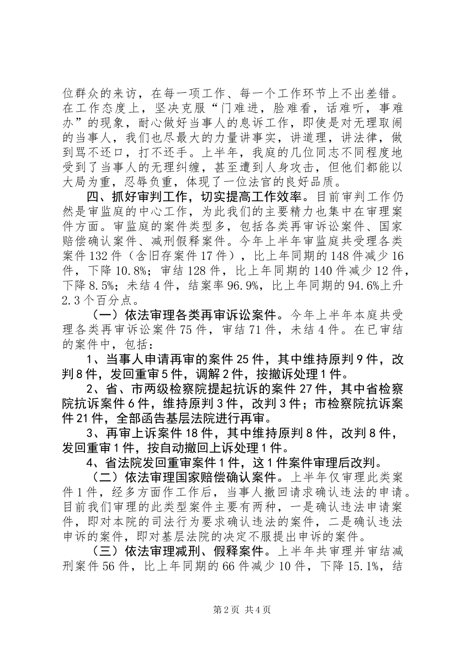 中级人民法院审判监督庭半年工作总结_第2页