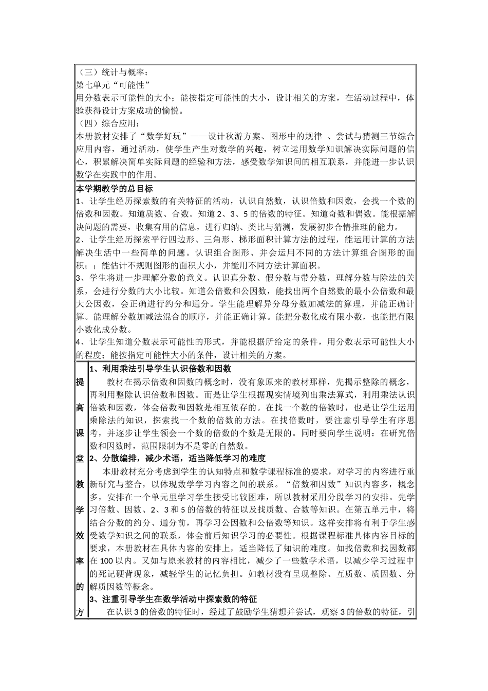 北师大版五年级上册数学教学工作计划_第2页