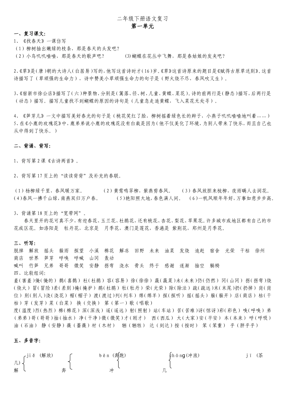 二下语文总复习-整理版_第1页