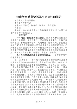 云南版市委书记抓基层党建述职报告