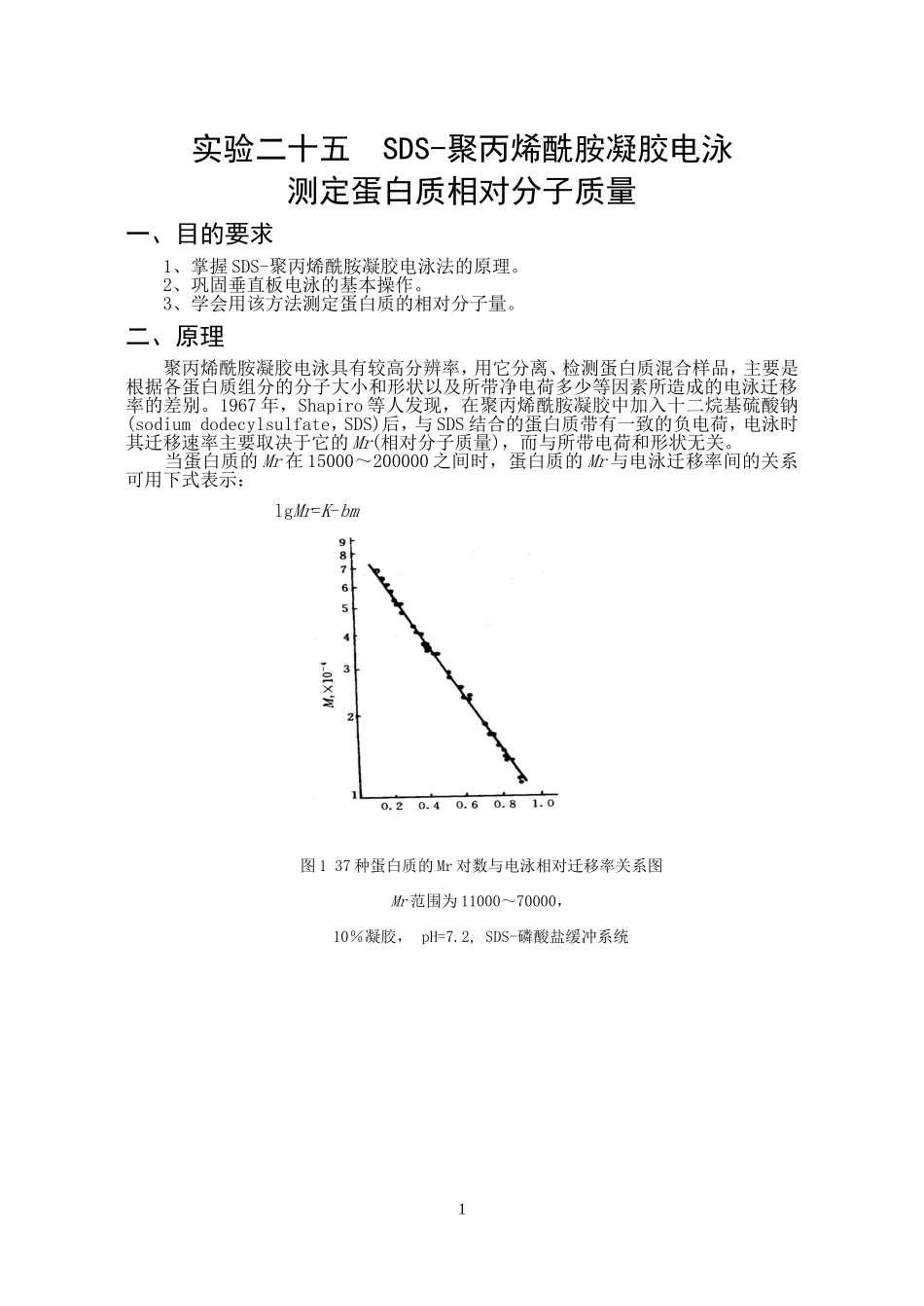 实验二十五  SDS聚丙烯酰胺凝胶电泳_第1页