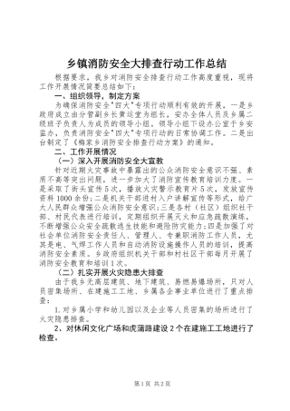 乡镇消防安全大排查行动工作总结