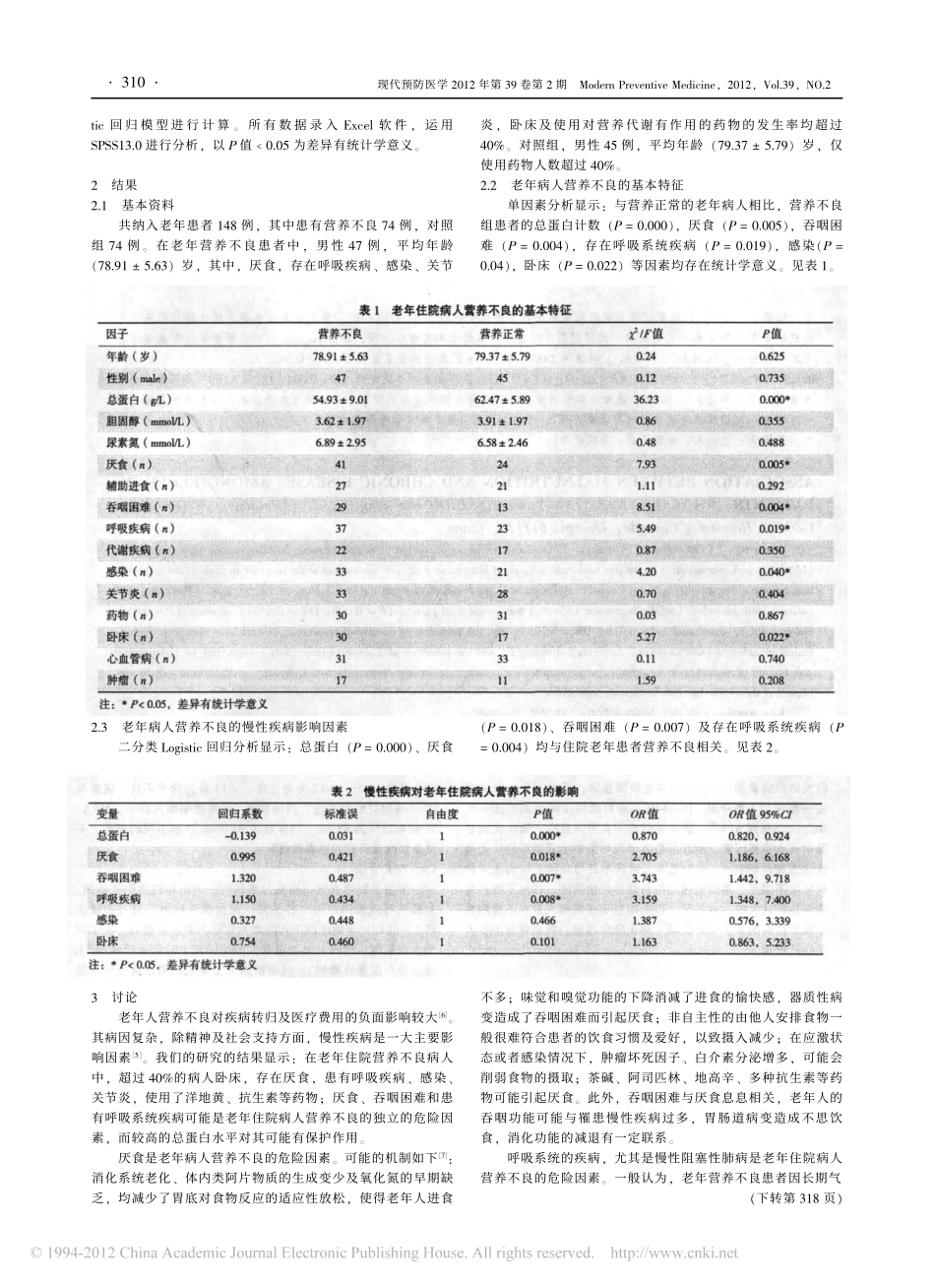 老年住院病人营养不良与慢性疾病的关系_第2页