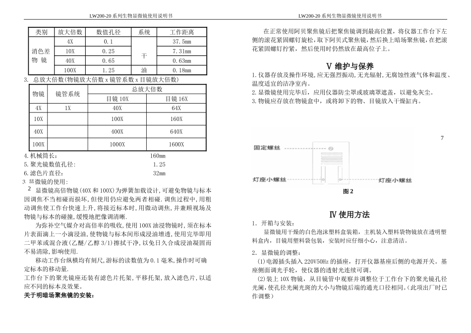 上海测维-LW200-20T系列生物显微镜使用说明书_第2页