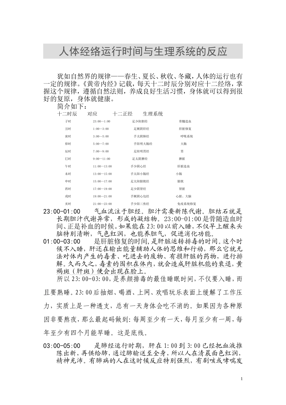 人体经络运行时间与生理系统的反应_第1页
