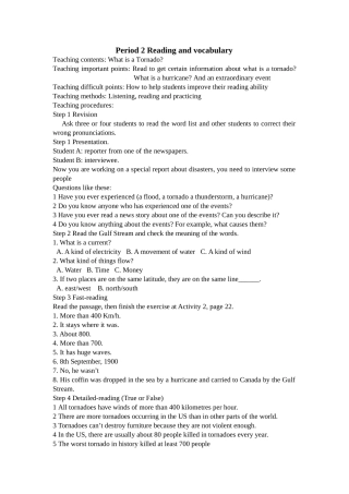 【全国百强校】哈尔滨市第九中学高中英语外研版必修三教案：Module3TheViolenceofNaturePeriod2Readingandvocabulary