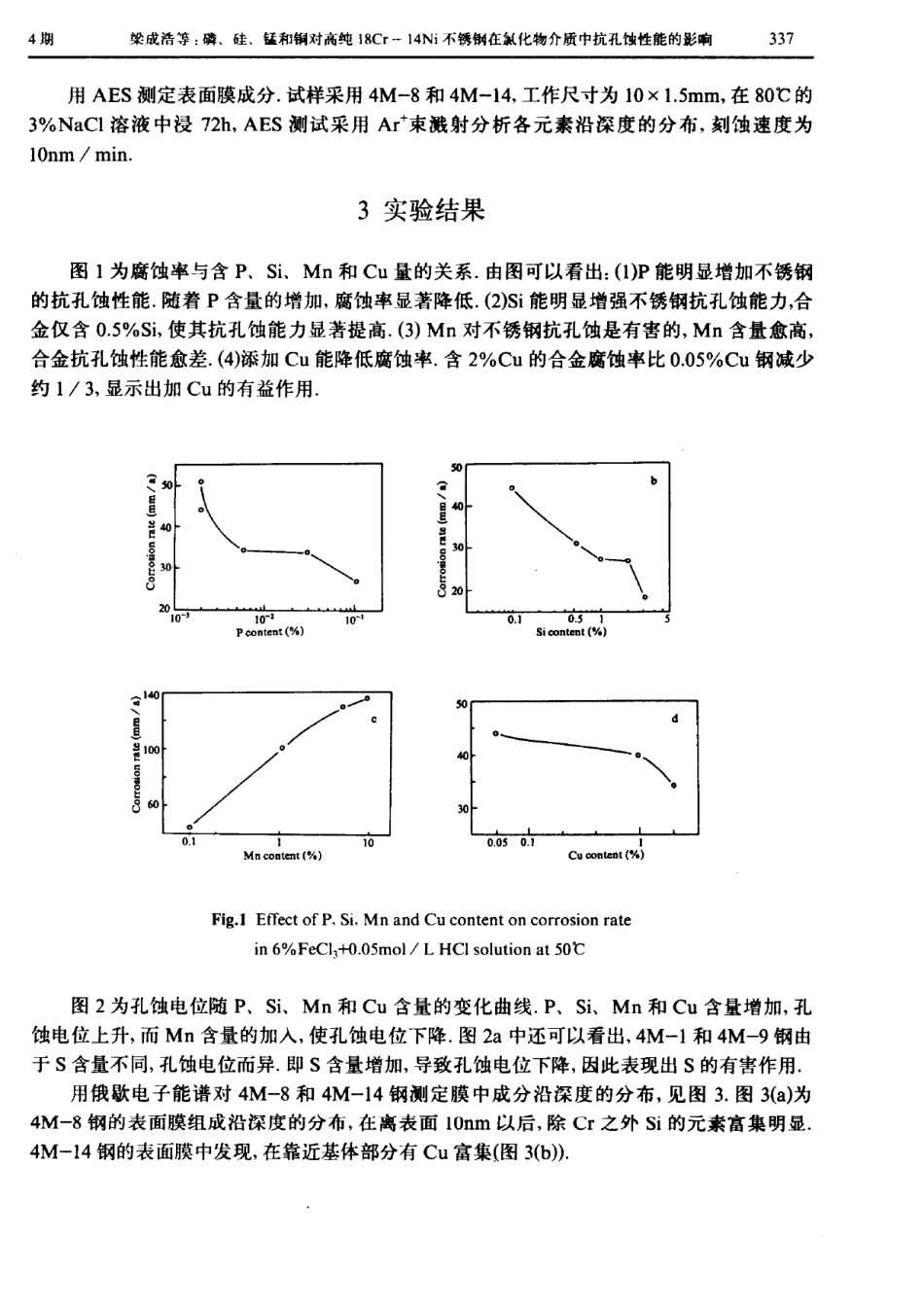 磷、硅、锰和铜对高纯18Cr-14Ni不锈钢在氯化物介质中抗孔蚀性能的影响_第2页