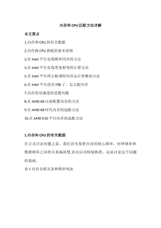 内存和CPU匹配方法详解