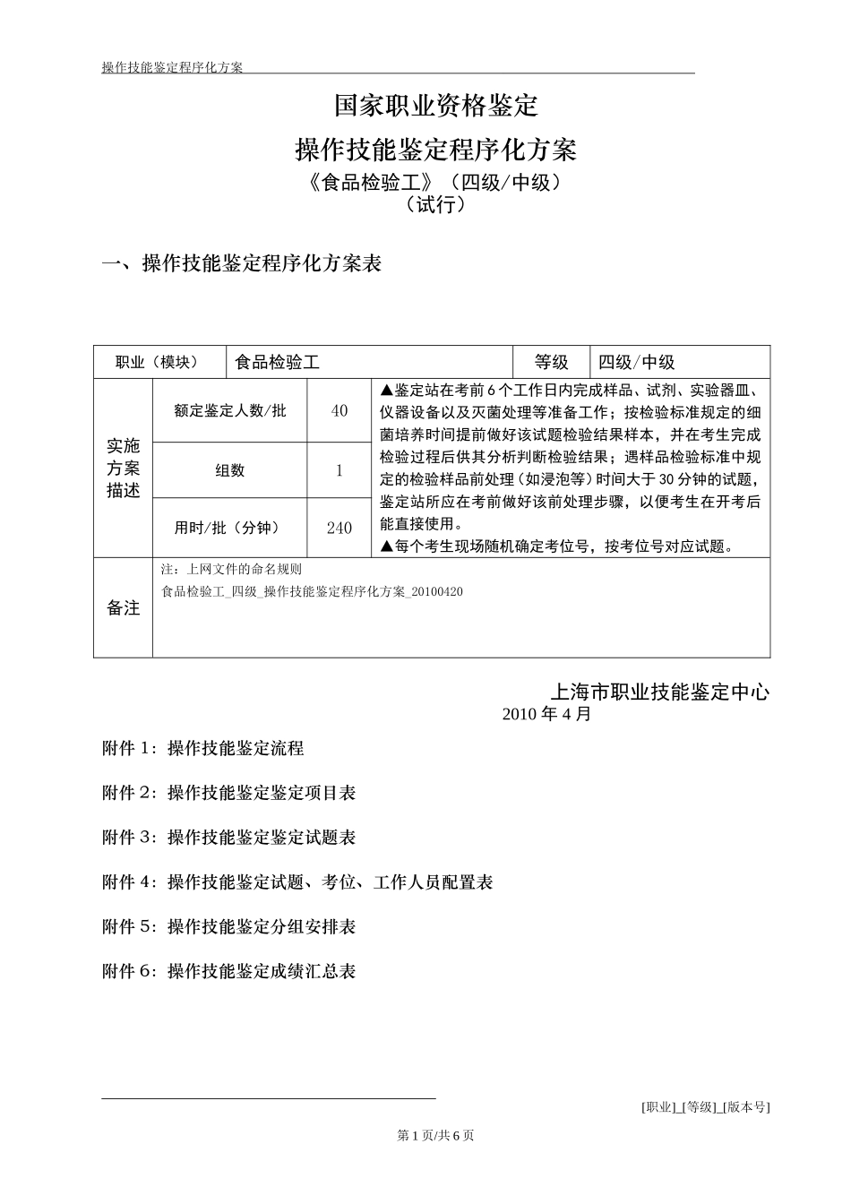 食品检验工四级操作技能程序化鉴定实施方案_第1页