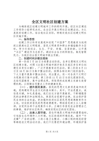 全区文明社区创建方案