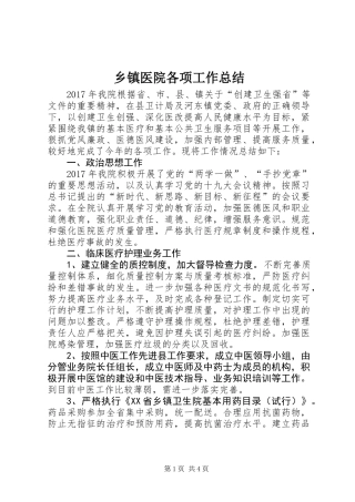 乡镇医院各项工作总结