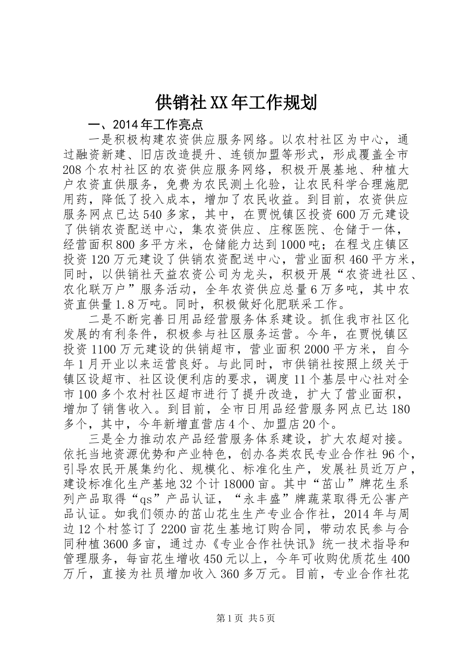 供销社XX年工作规划 (2)_第1页