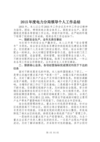 201X年度电力分局领导个人工作总结