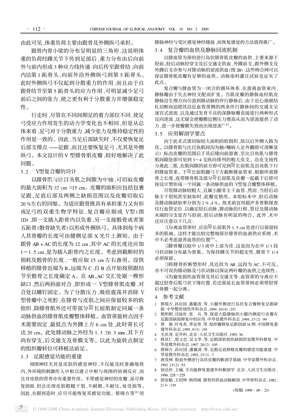 逆行岛状V 型腓骨肌皮瓣修复后足缺损的应用解剖_第3页