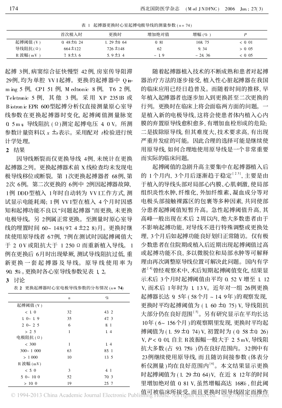 起搏器更换时原起搏电极导线参数及更换指标分析_第2页