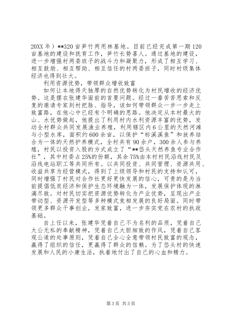 一心一意谋发展的村支书先进事迹材料_第3页