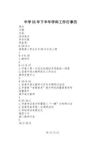 中学XX年下半年学科工作行事历