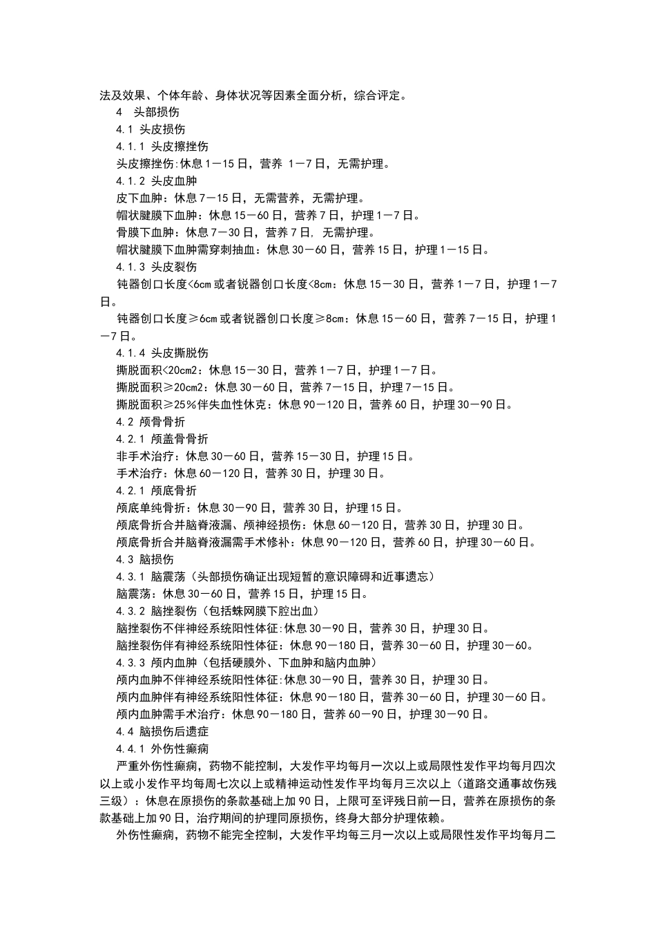 人身损害受伤人员休息期、营养期、护理期评定标准(试行)_第2页