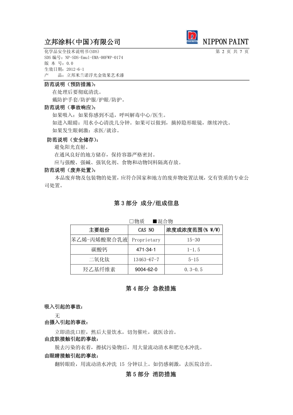 立邦米兰诺浮光金效果艺术漆-MSDS_第2页