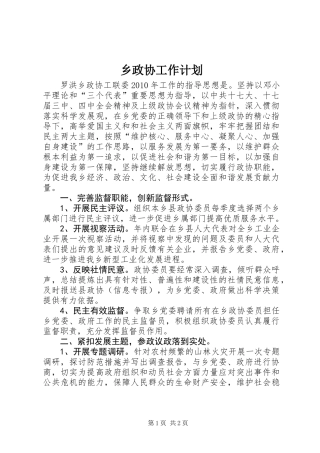 乡政协工作计划