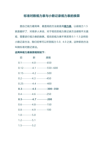视力表换算和近视度数换算
