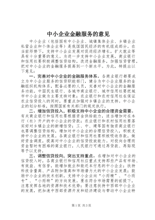 中小企业金融服务的意见