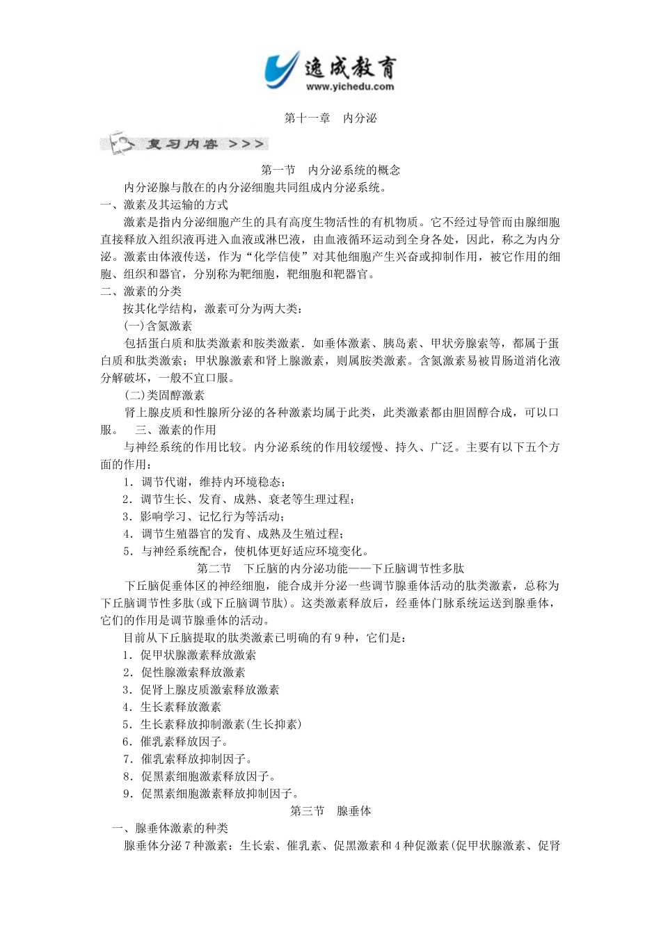 全国成人高考专升本统考复习专用教材_医学综合第十一章内分泌_第1页