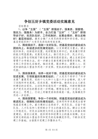 争创五好乡镇党委活动实施意见