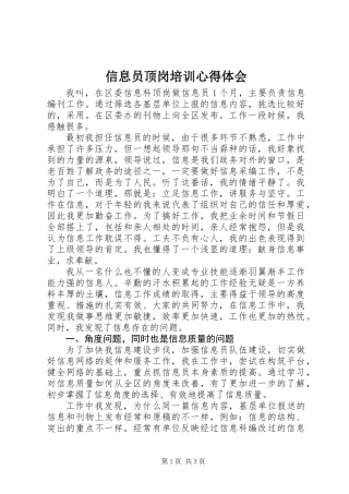 信息员顶岗培训心得体会