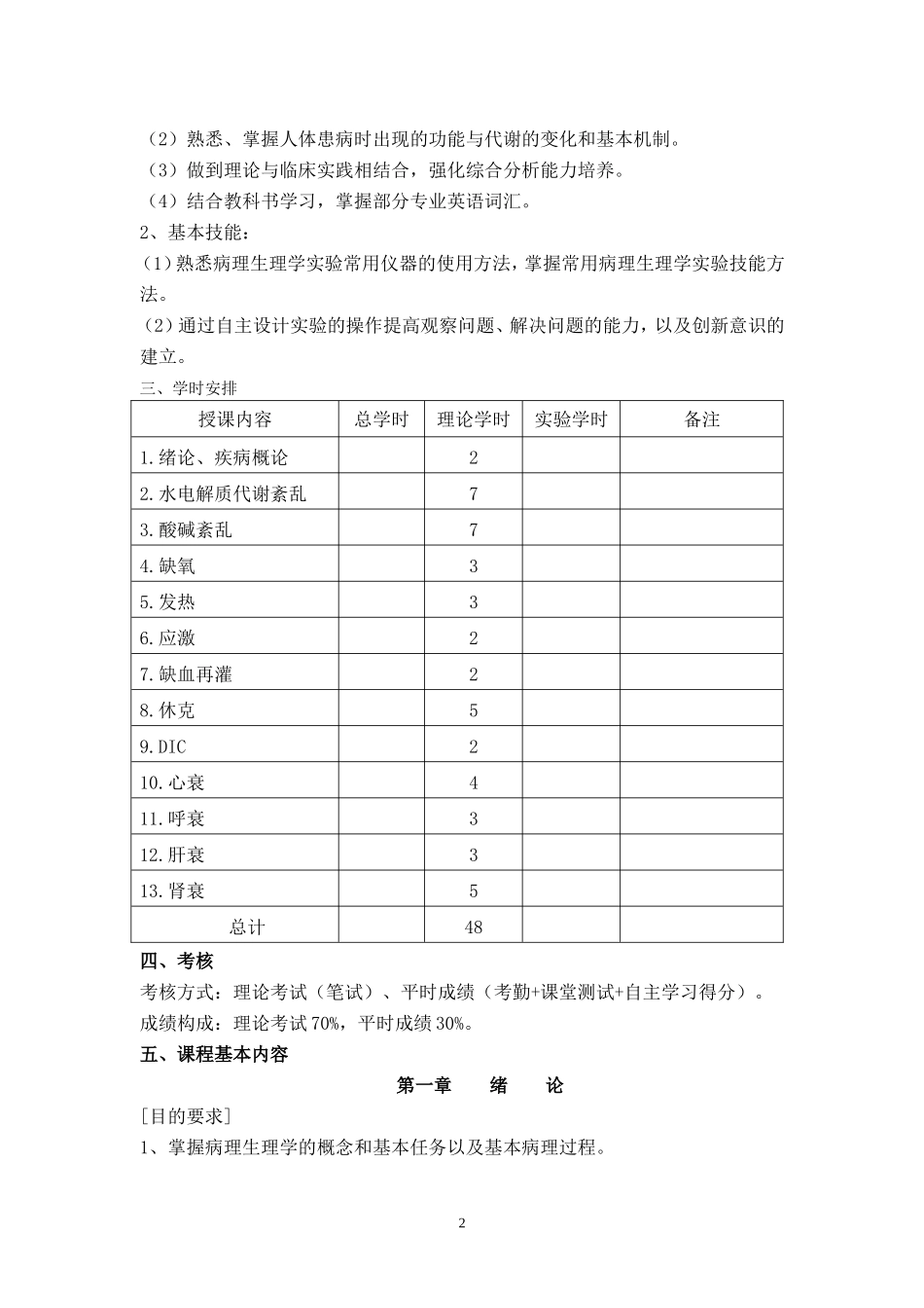 临床医学教学大纲(病生)_第2页