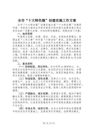 全市“十大特色镇”创建实施工作方案