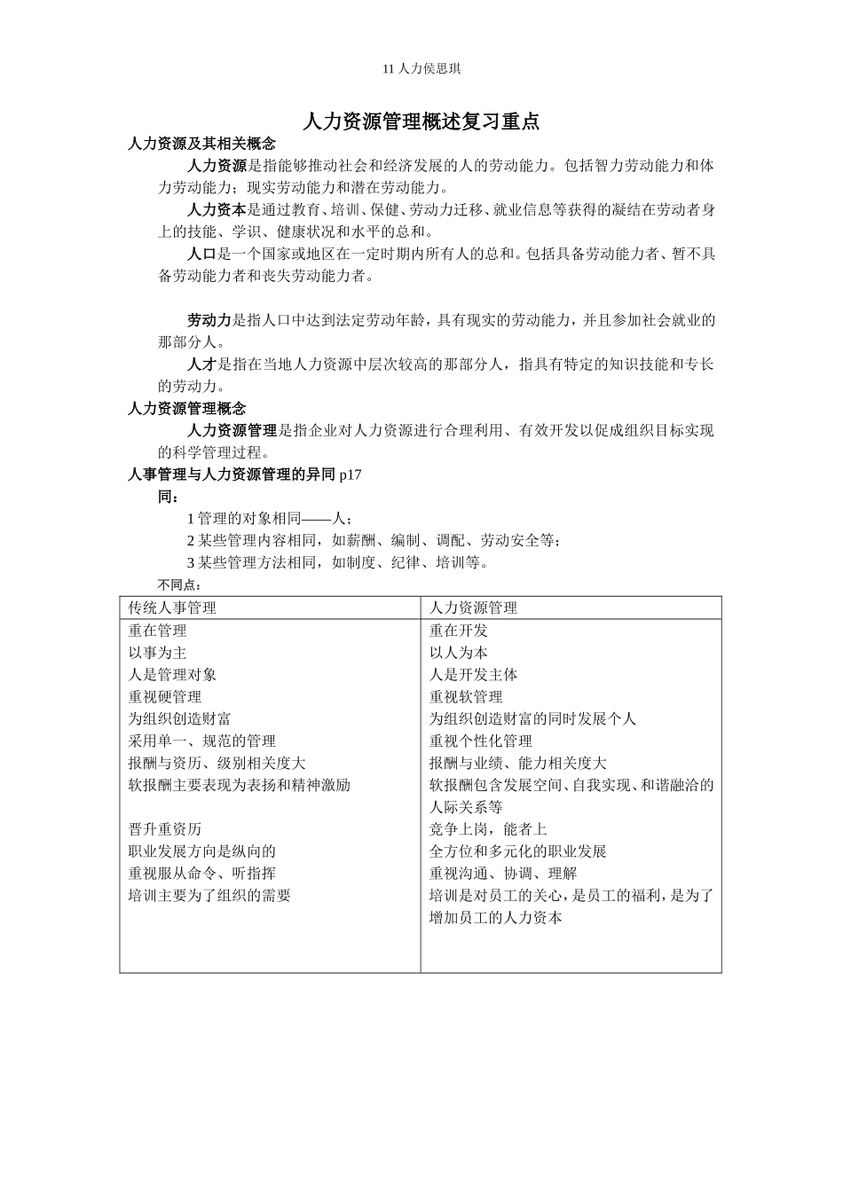 人力资源管理概述复习重点_第1页