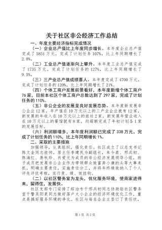 关于社区非公经济工作总结