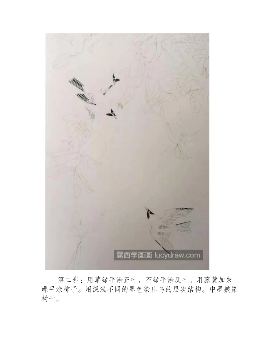 太平鸟怎么画_如何画柿子和太平鸟_工笔画教程_第2页