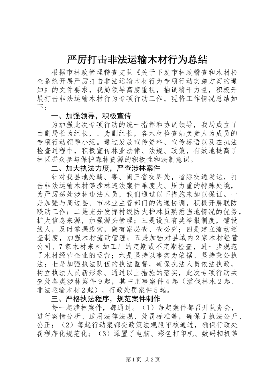 严厉打击非法运输木材行为总结_第1页