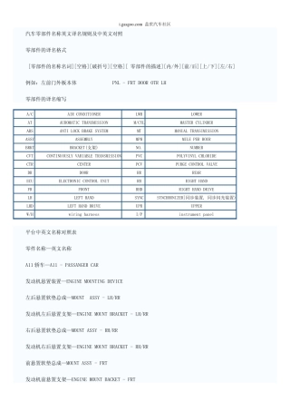 汽车零部件名称英文译名规则及英文对照